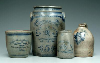 Appraisal: Four pieces salt glazed pottery tapered - in canning jar