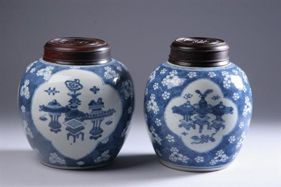 Appraisal: TWO CHINESE BLUE AND WHITE PORCELAIN JARS Kangxi period Painted