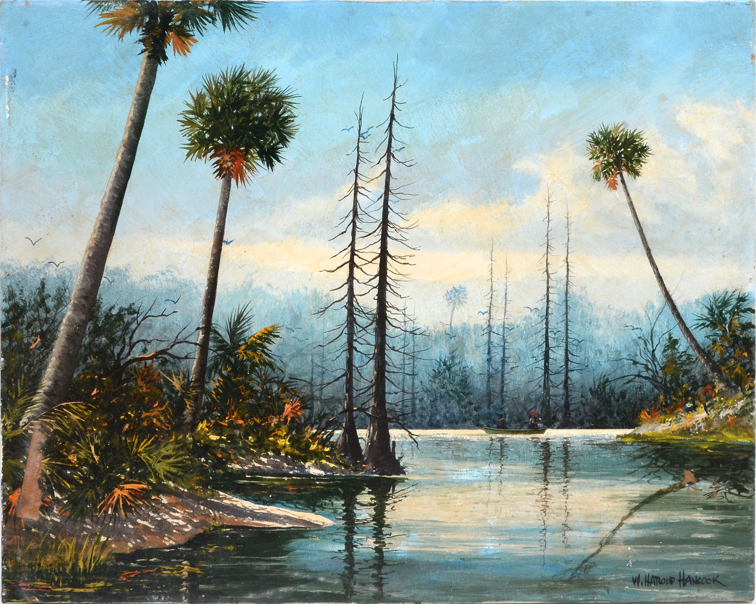 Appraisal: HANCOCK W Harold American - Florida River Scene with Fishermen