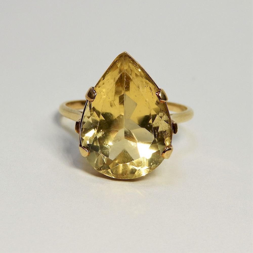 Appraisal: Large Pear Citrine K Gold Lady's Evening Ring Europe th