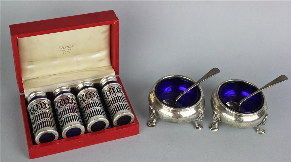 Appraisal: FOUR CARTIER BOXED SILVER CASTERS TOGETHER WITH TWO SILVER SALTS