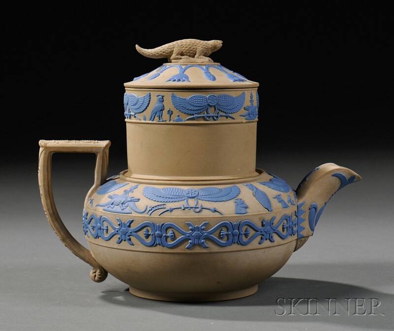 Appraisal: Wedgwood Drabware Biggin England c applied bands of blue hieroglyphs