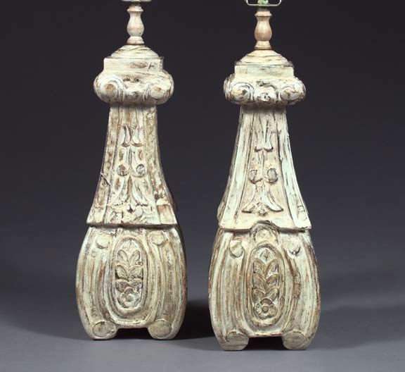 Appraisal: Pair of Indian Carved White-Painted and Distressed Wooden Balusters in