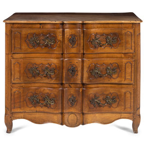 Appraisal: A Louis XV Provincial Walnut Serpentine-Front Commode th Century Height