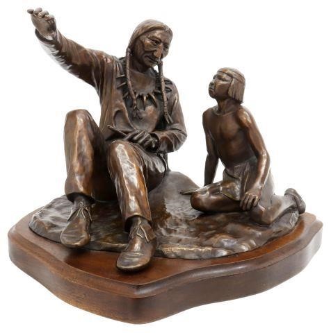 Appraisal: Patinated bronze sculpture Native American Father and Son signed at