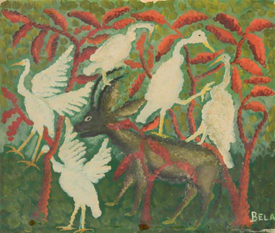 Appraisal: Bela Congolese th Century White Birds Signed Bela l r