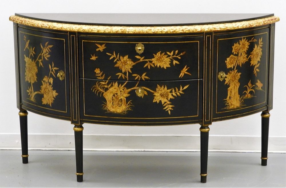 Appraisal: French Style Chinoiserie Demilune Sideboard Server United States th Century