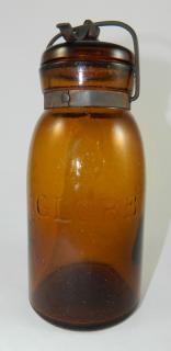 Appraisal: Fruit jar Fruit jar- 'Globe' quart amber ground lip glass