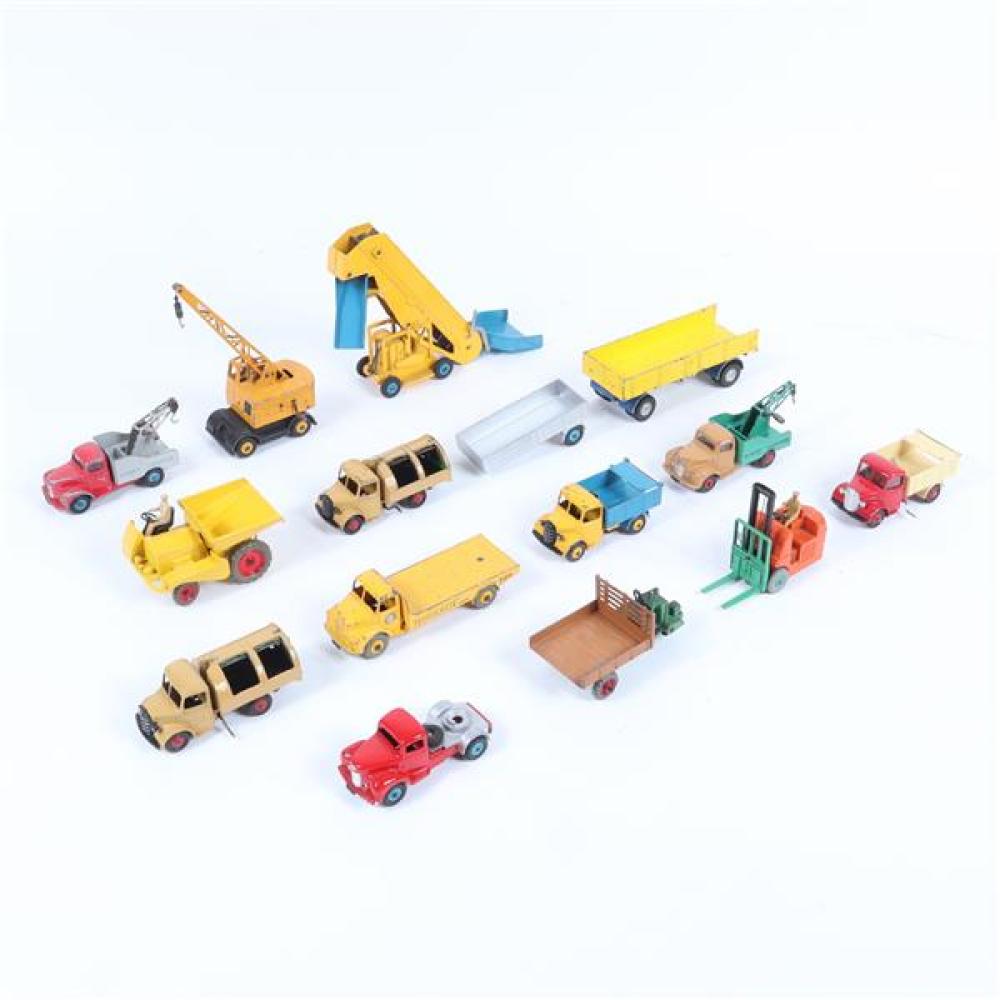 Appraisal: DINKY PC TOY CONSTRUCTION EQUIPMENT TRUCKS ELEVATOR LOADER MOBILE CRANE