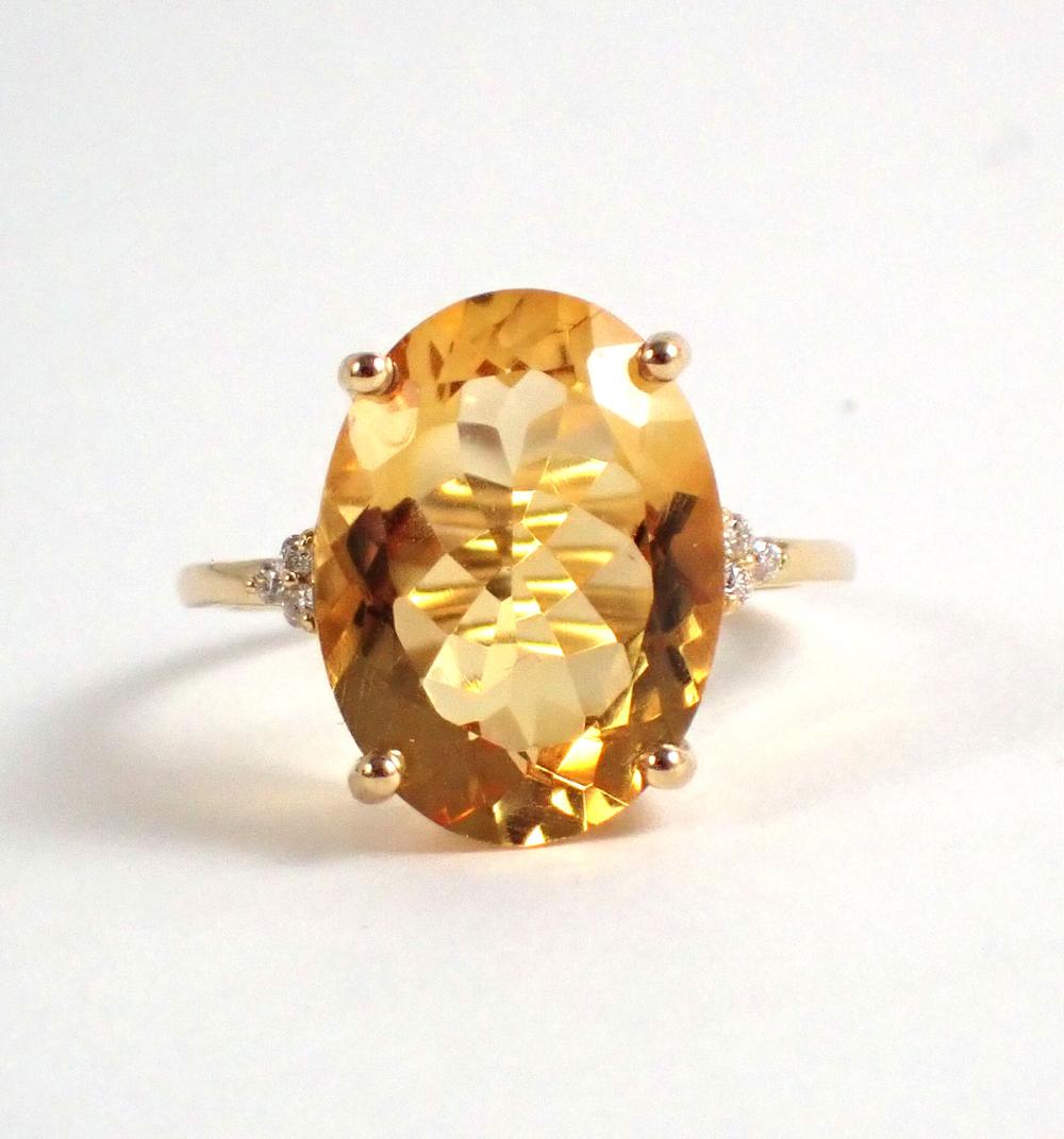 Appraisal: CITRINE DIAMOND AND FOURTEEN KARAT GOLD RING with six round-cut