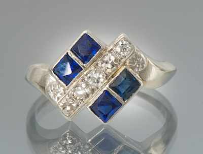 Appraisal: A Ladies' Art Deco Sapphire and Diamond Ring k white