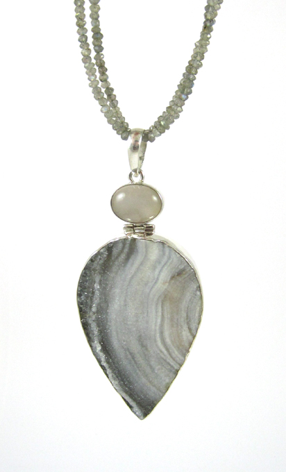 Appraisal: DRUZY MOONSTONE AND LABRADORITE PENDANT NECKLACE with a - inch