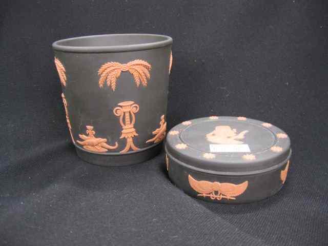 Appraisal: pcs Wedgwood Jasperware ''Egyptian'' powder box and '' planter with