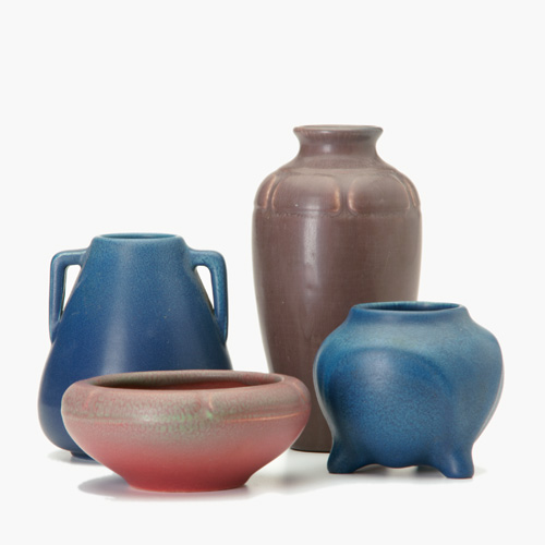 Appraisal: ROOKWOOD Four Production pieces in assorted shapes and glazes All