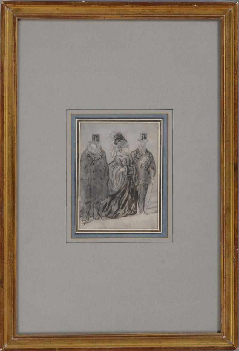 Appraisal: ATTRIBUTED TO CONSTANTIN GUYS - TWO GENTLEMEN AND A LADY