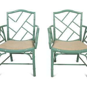 Appraisal: A Pair of Chinese Chippendale Style Turquoise Painted Faux Bamboo