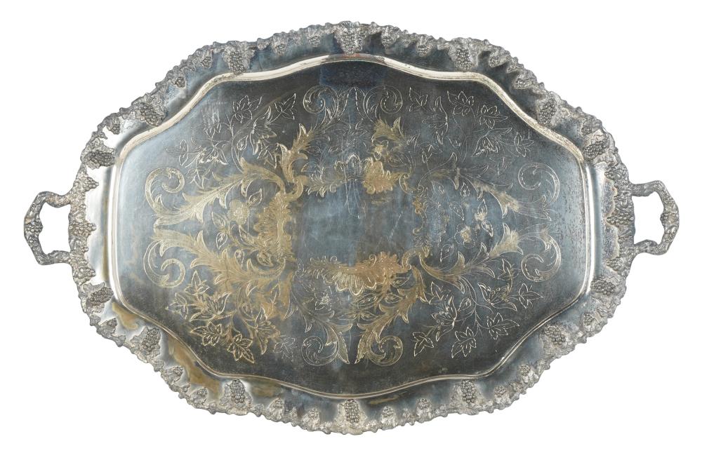 Appraisal: LARGE SILVERPLATE FOOTED TWO-HANDLE TRAYwith maker's marks to underside Provenance