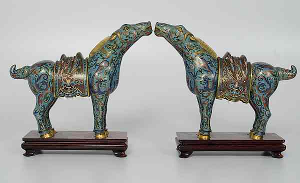 Appraisal: Chinese Cloisonn Horses China A pair of cloisonn horses with