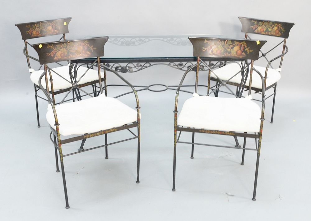 Appraisal: Five piece patio set to include glass top table along