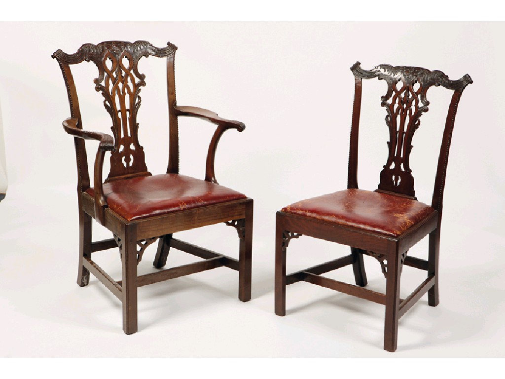 Appraisal: A SET OF SIXTEEN VICTORIAN MAHOGANY CHIPPENDALE STYLE DINING CHAIRS