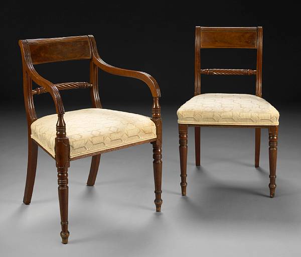 Appraisal: A set of eight Regency brass inlaid mahogany dining chairs