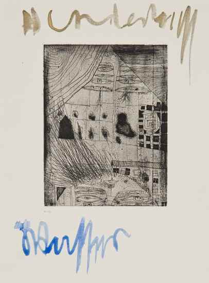 Appraisal: Friedensreich Hundertwasser - Untitled eching signed in golden and blue