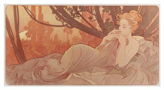 Appraisal: Sale Lot Alphonse Mucha Czech - Dusk color lithograph F