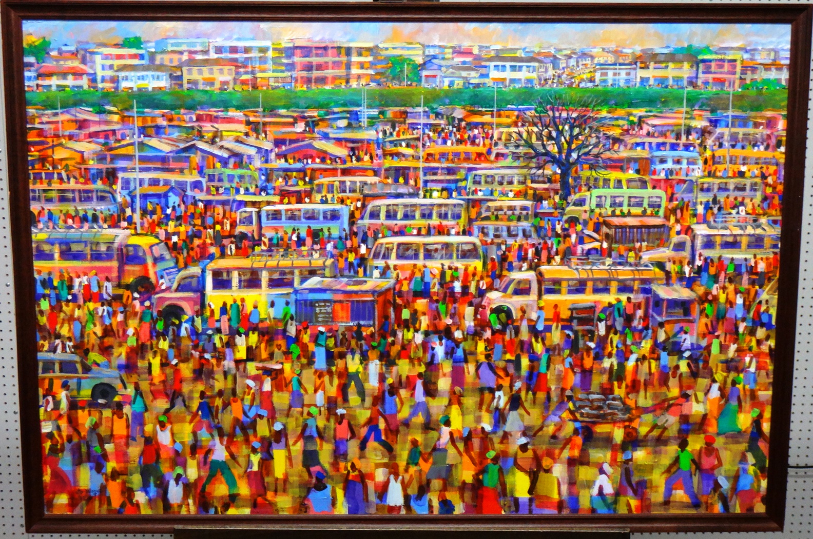 Appraisal: Ato Delaquis contemporary The bus station market day oil on