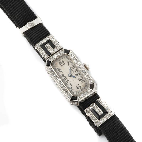 Appraisal: An Art Deco diamond and platinum wristwatch French case bezel