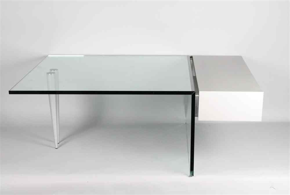 Appraisal: CASPRINI COCKTAIL TABLE QUARK T glass and wood with 'Alumino