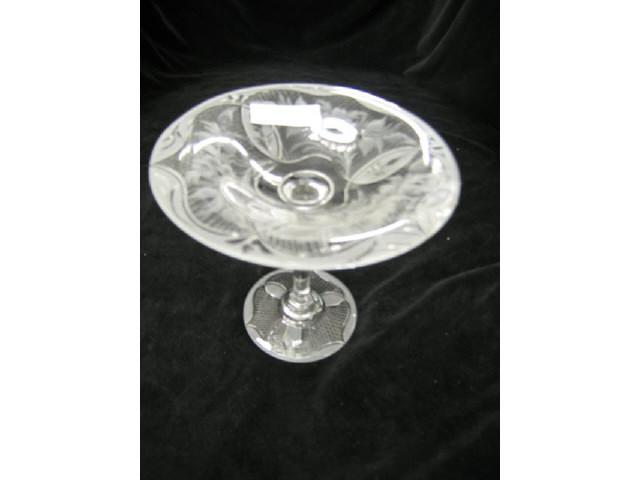 Appraisal: Libbey Engraved Glass Victoria Compote or Tazza stunning excellent