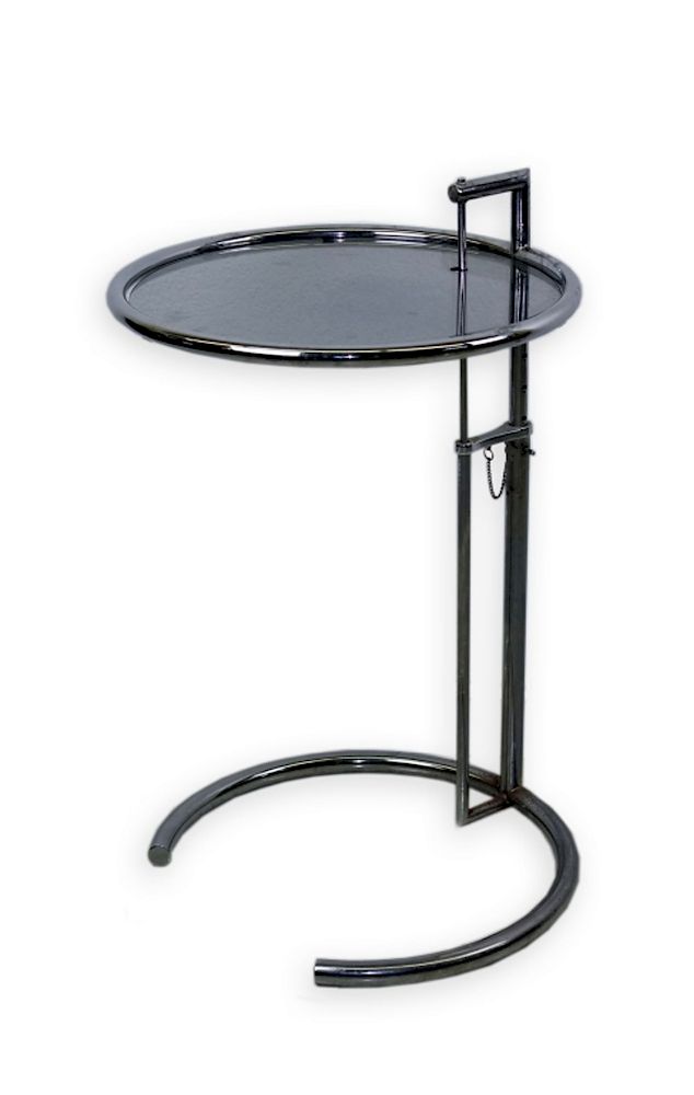 Appraisal: Eileen Gray Adjustable Chrome Glass Table E Eileen Gray chrome