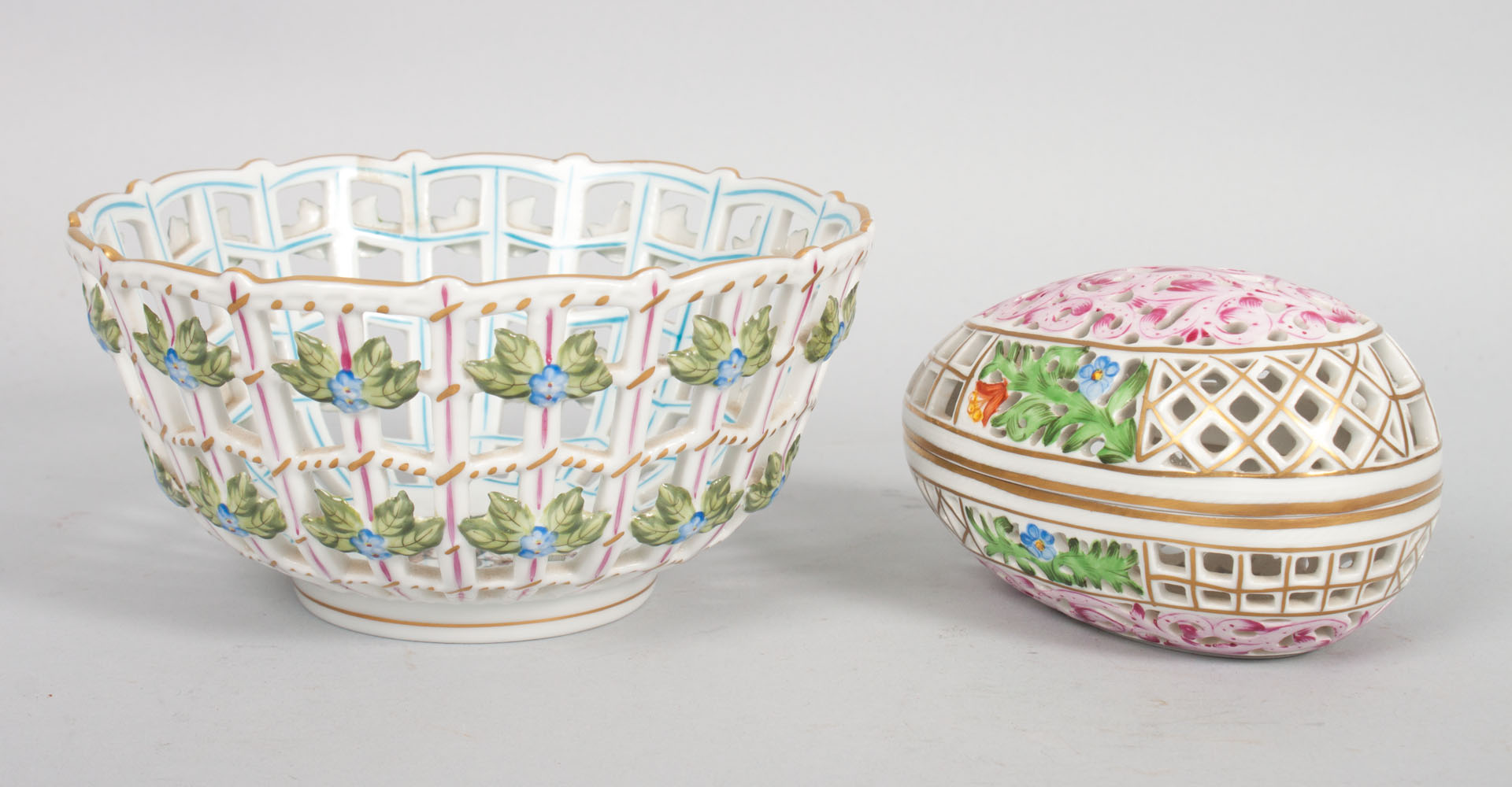 Appraisal: Herend porcelain reticulated bowl and box bowl in Rothschild Bird