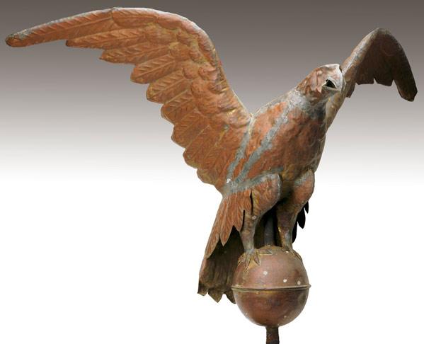 Appraisal: COPPER WEATHERVANE Full-bodied eagle weathervane with traces of original gilding