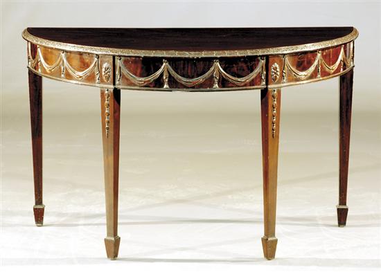 Appraisal: Adams style mahogany console table circa D-shaped top with carved