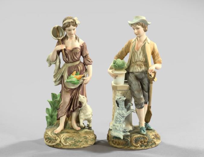 Appraisal: Pair of Italian Polychromed Biscuit Porcelain Figures of a gardening