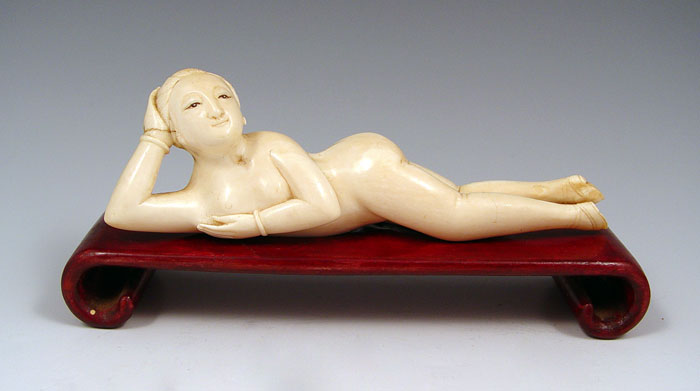 Appraisal: CHINESE CARVED IVORY NUDE DOCTORS FIGURE OF NUDE WOMAN Ivory