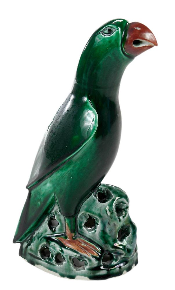 Appraisal: Chinese Export Green Glazed Porcelain Parrot probably th century modeled