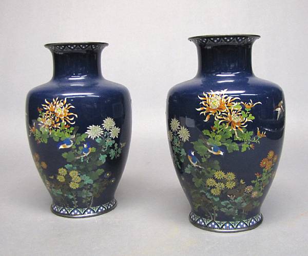 Appraisal: A pair of cloisonn enameled metal vases By Hayashi Kodenji