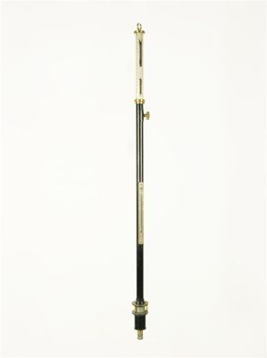 Appraisal: An ebonised and brass marine stick barometer the silvered dial