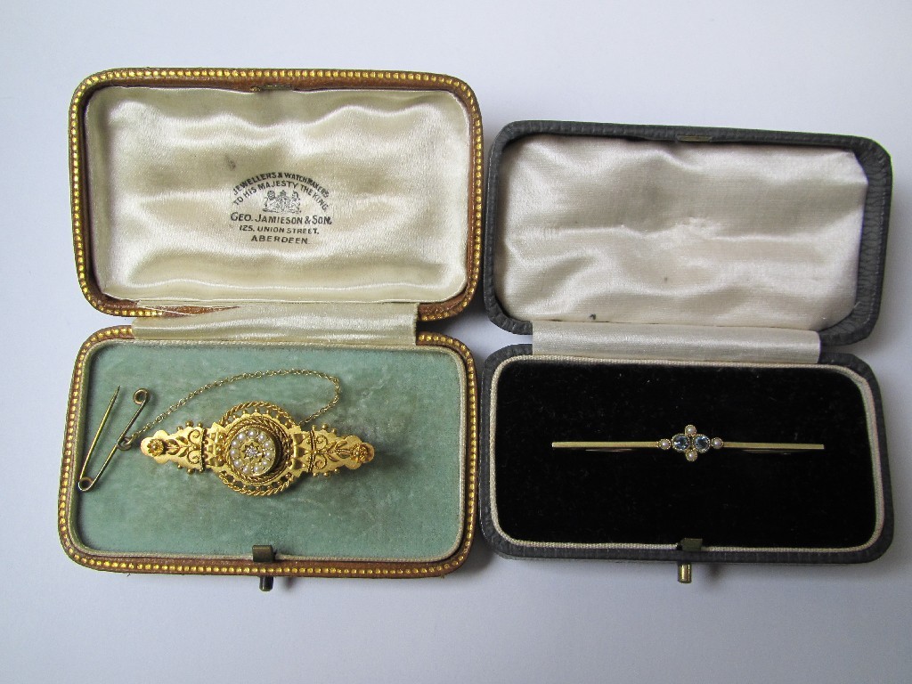 Appraisal: Lot comprising an Edwardian ct gold aquamarine and seed pearl