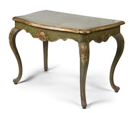 Appraisal: FRENCH OVERPAINTED SIDE TABLE LATE TH CENTURY with serpentine front