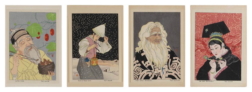 Appraisal: PAUL JACOULET FRANCE JAPAN - FOUR CHRISTMAS CARDS WOODBLOCK PRINTS