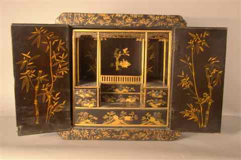 Appraisal: CHINESE EXPORT BLACK AND GILT LACQUER CHEST h w d