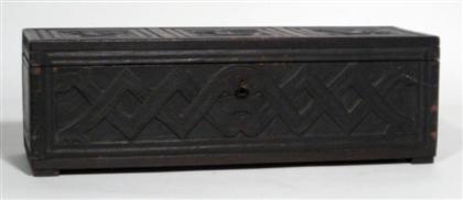 Appraisal: Carved and painted wooden box late th century The hinged