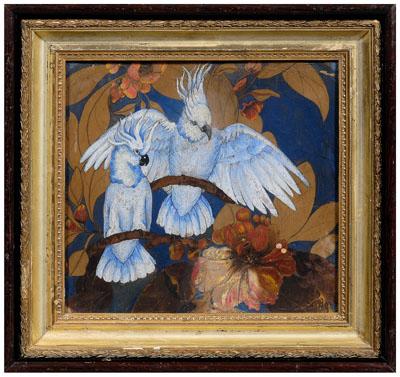 Appraisal: Gouache sketch attributed to Botke cockatiels on a flowering branch