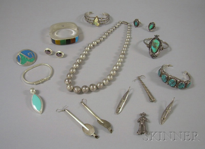 Appraisal: Group of Silver and Sterling Silver Jewelry including a Mexican