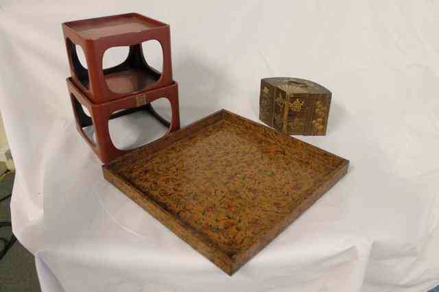 Appraisal: A JAPANESE INLAID FAN SHAPED SET OF SMALL FOLDING DRAWERS