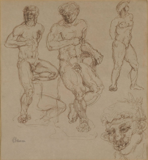 Appraisal: Robert Lohman American - Male Nudes figure study pen and