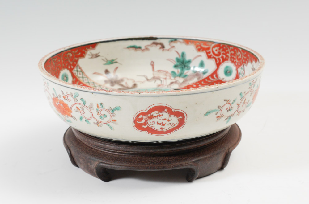 Appraisal: JAPANESE IMARI BOWL WITH STAND Center interior with moonlight landscape